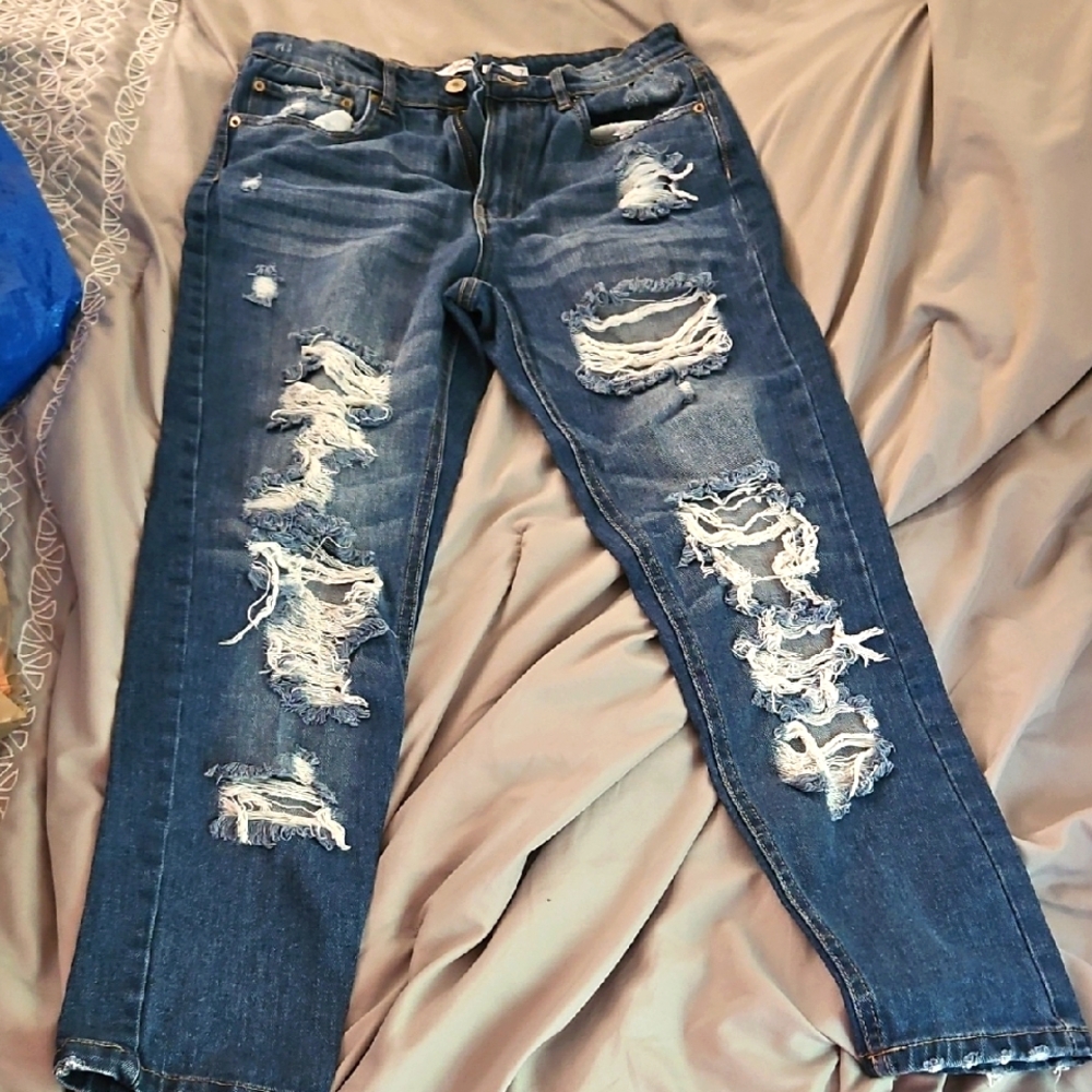 Size‎ 7Highway Jeans Blue Boyfriend Distressed Denim